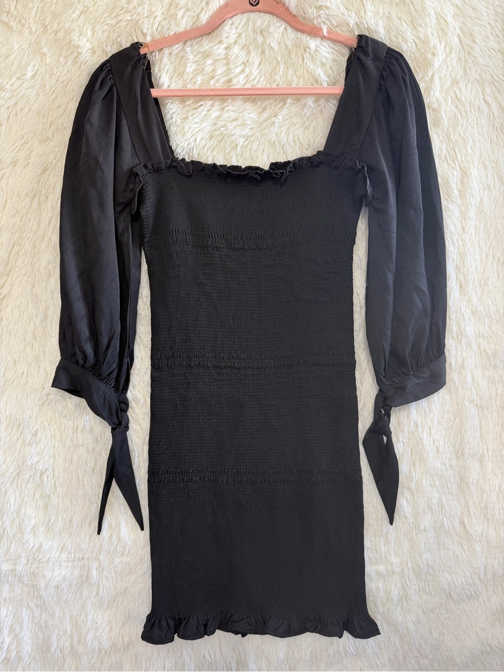 HYFVE Womens Whimsigoth Smocked Bodycon Mini Dress Size L Black Witchy Stretchy